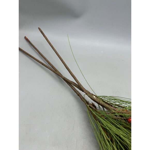 set 3 Artificial Pine green Branches Red Berries Christmas red shine balls 34" - Picture 4 of 8
